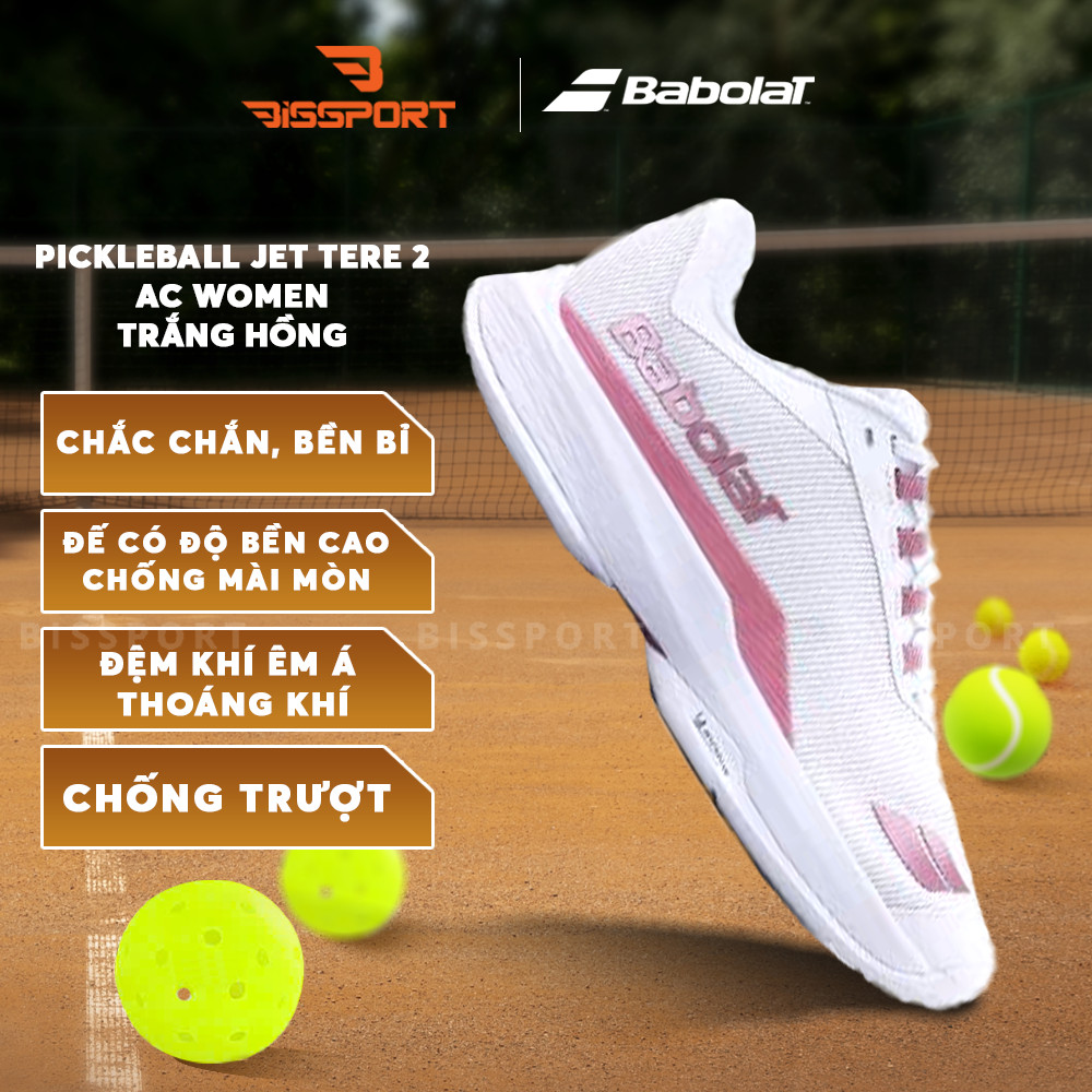 Giày Pickleball/Tennis BABOLAT JET TERE 2 ALL COURT WOMEN Trắng Hồng Chính Hãng - Đế Siêu Bám - Chắc