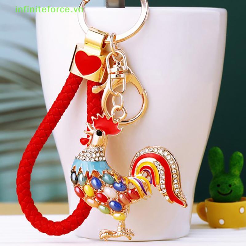 [INVN] Móc khóa Opals Co Rooster Chien khá dễ thương Mặt dây chuyền Túi pha lê Kim cương giả Móc chì