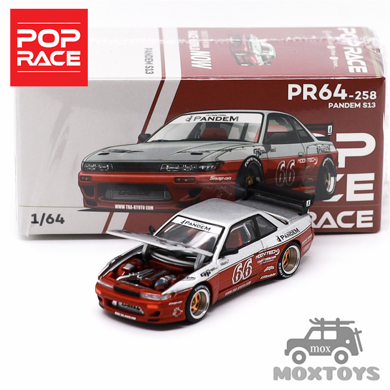 POP RACE 1: 64 PANDEM SILVIA S13 MOONTECH RED Diecast Model Car