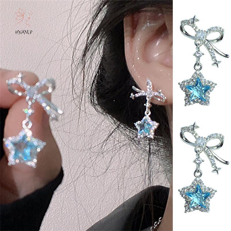 Hnkmp Y2K Earings Zircon Star Bow, Phù Hợp Làm Quà Tặng Cho Bé Gái