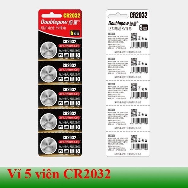 Vỉ Pin CR2032, Pin Doublepow Lithium Battery 3v (5 viên)