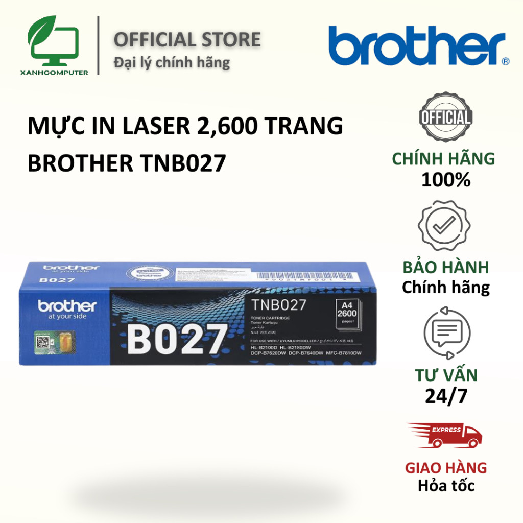Mực in laser 2,600 trang Brother TNB027 New hãng