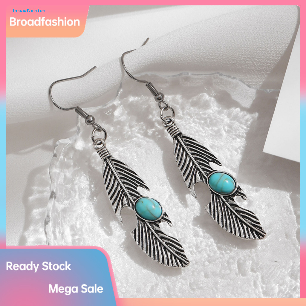 BRO _ Lông Bông Tai Hình Bông Tai Bohemian Vintage 1 Đôi Nữ Bohemian Lông Vũ Móc Bông Tai Rỗng Ra Dà