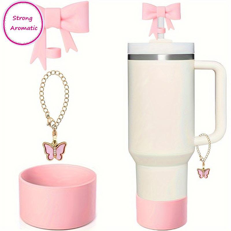 STRO Stanley Cup Phụ Kiện Bộ, Nơ Ống Hút Bao Da Dễ Thương Cho Stanley Cup 30 / 40oz Tumble, Bướm Dây