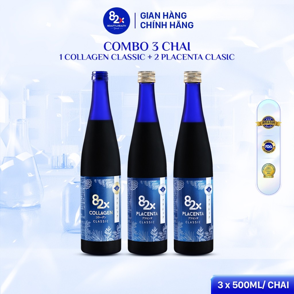 [Combo 3 Chai] Nước Uống Collagen 82X Bao Gồm 2 PLACENTA CLASSIC + 1 COLLAGEN CLASSIC (500ml/Chai)