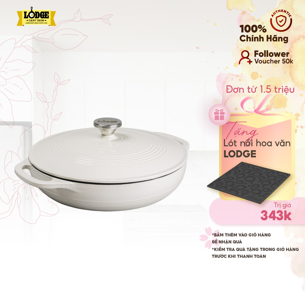 Lodge - Nồi gang phủ men màu trắng - 3.4L