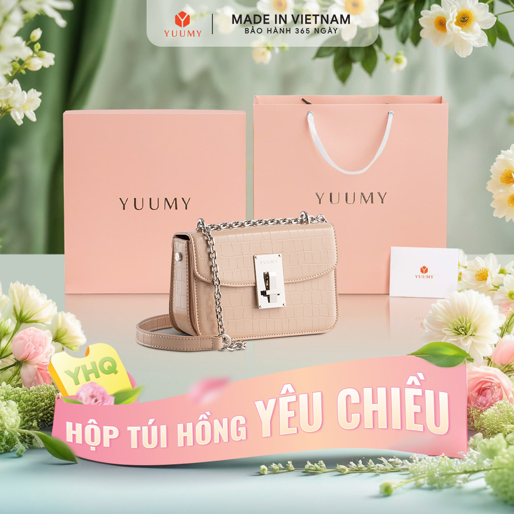 Bộ hộp quà YUUMY (Túi đeo chéo nữ YUUMY YN186 + Hộp quà YHQ2 + Túi giấy YTG2 + Túi rút BVR3838 + Thi