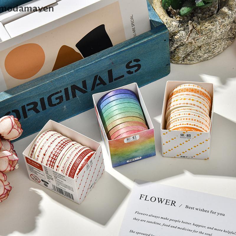 [MD] 10Rolls Slim Basic Washi Tape Scrapbooking Supplies Washi Tape Set Rainbow Cinta Adhesiva Decor