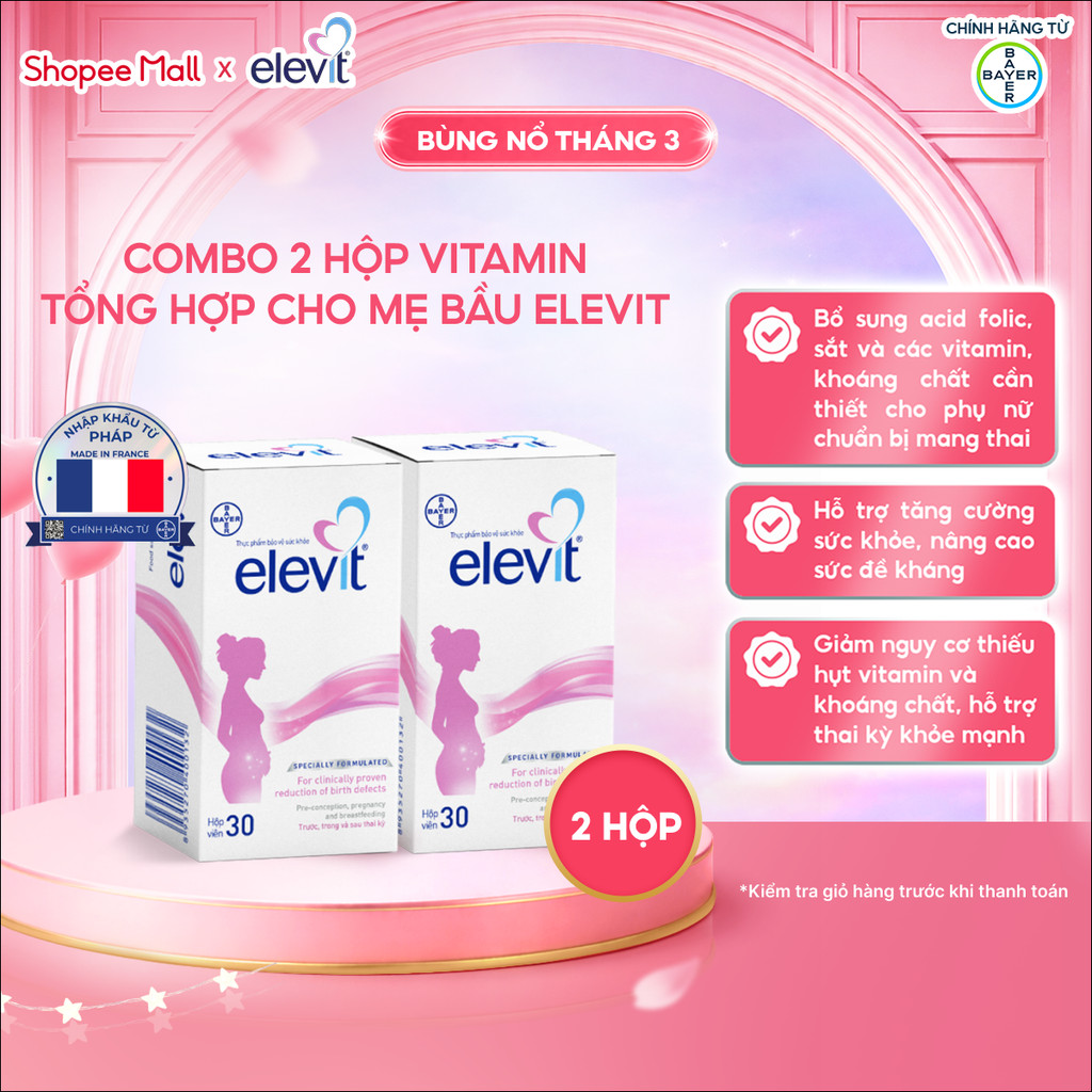 [LS deal] Combo 2 Thực phẩm bảo vệ sức khỏe Elevit bổ sung Acid Folic, Sắt, Canxi, Các Vitamin và Các khoáng chất