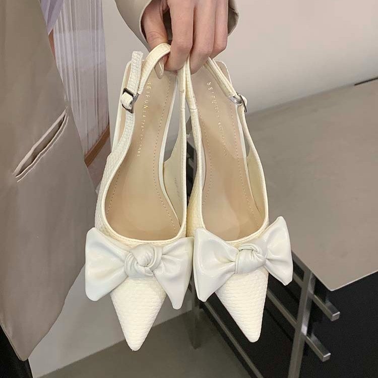 Giày Nữ Thời Trang Phiên Bản Hàn Quốc Mũi Nhọn Niche Toe-Cover Giày 2026 Stiletto Mũi Thấp Nơ Lưng D