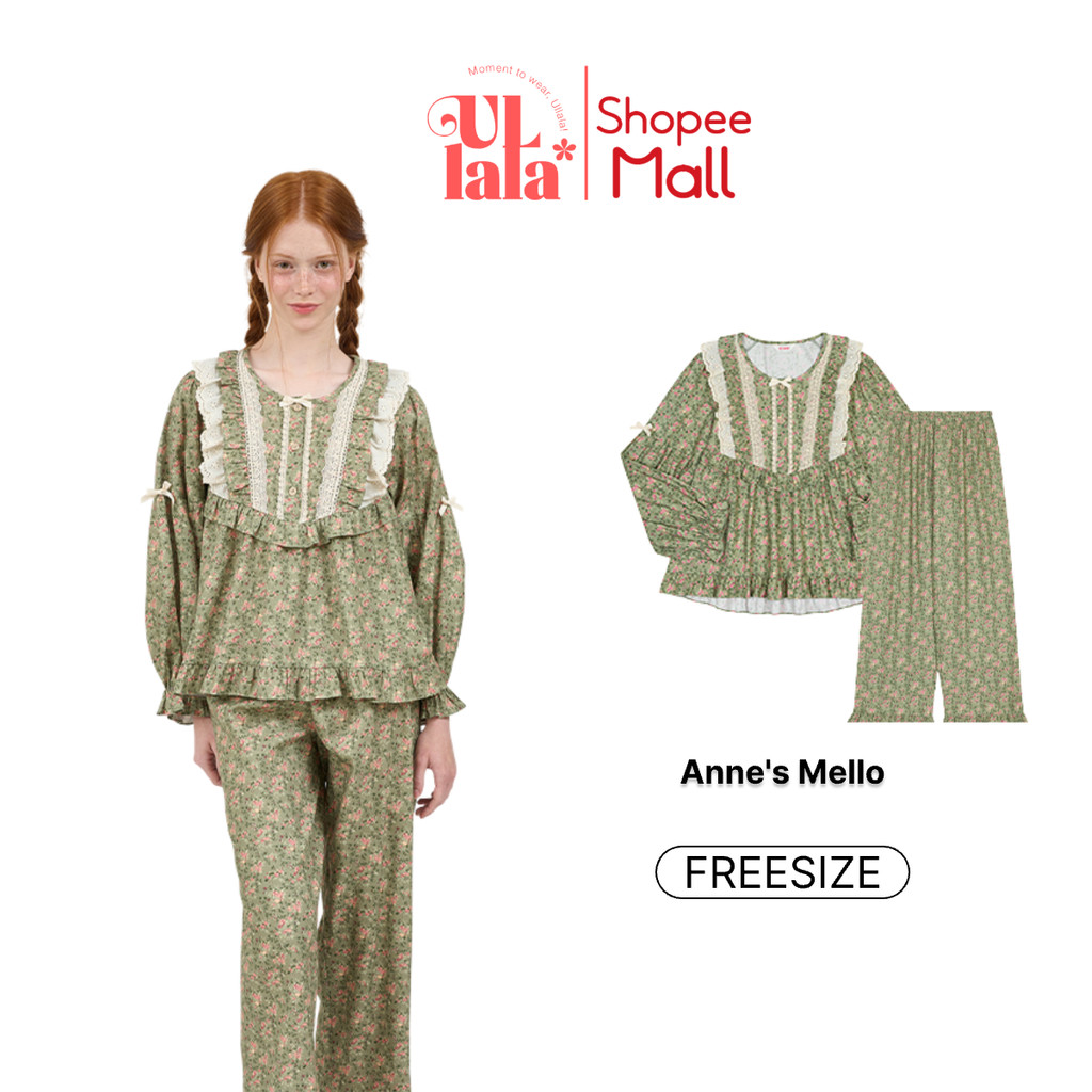 Bộ ngủ mặc nhà nữ ULLALA Annes Mello màu kaki họa tiết Hoa nhí Vintage Freesize
