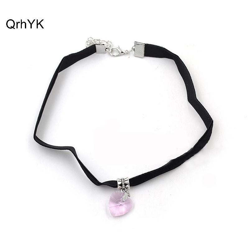 Chocker nhung trái tim pha lê style Gothic, retro 80s-90s