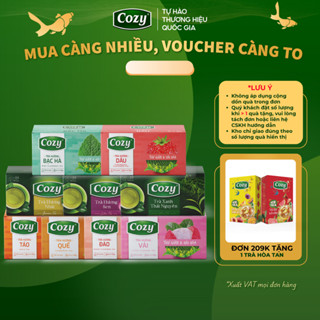 Trà Túi Lọc Cozy Các Vị, Trà Ô Long, Xanh, Nhài, Gừng, Hồng Trà, Sen, Đào, Dâu, Vải, Quế, Bạc Hà Hộp 25