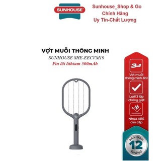 VỢT MUỖI SUNHOUSE SHE-EECVM19, Lưới 3 lớp an toàn, Pin lõi lithium 500mAh,Tích hợp 2 tính năng: Vợt muỗi và đèn bắt muỗi