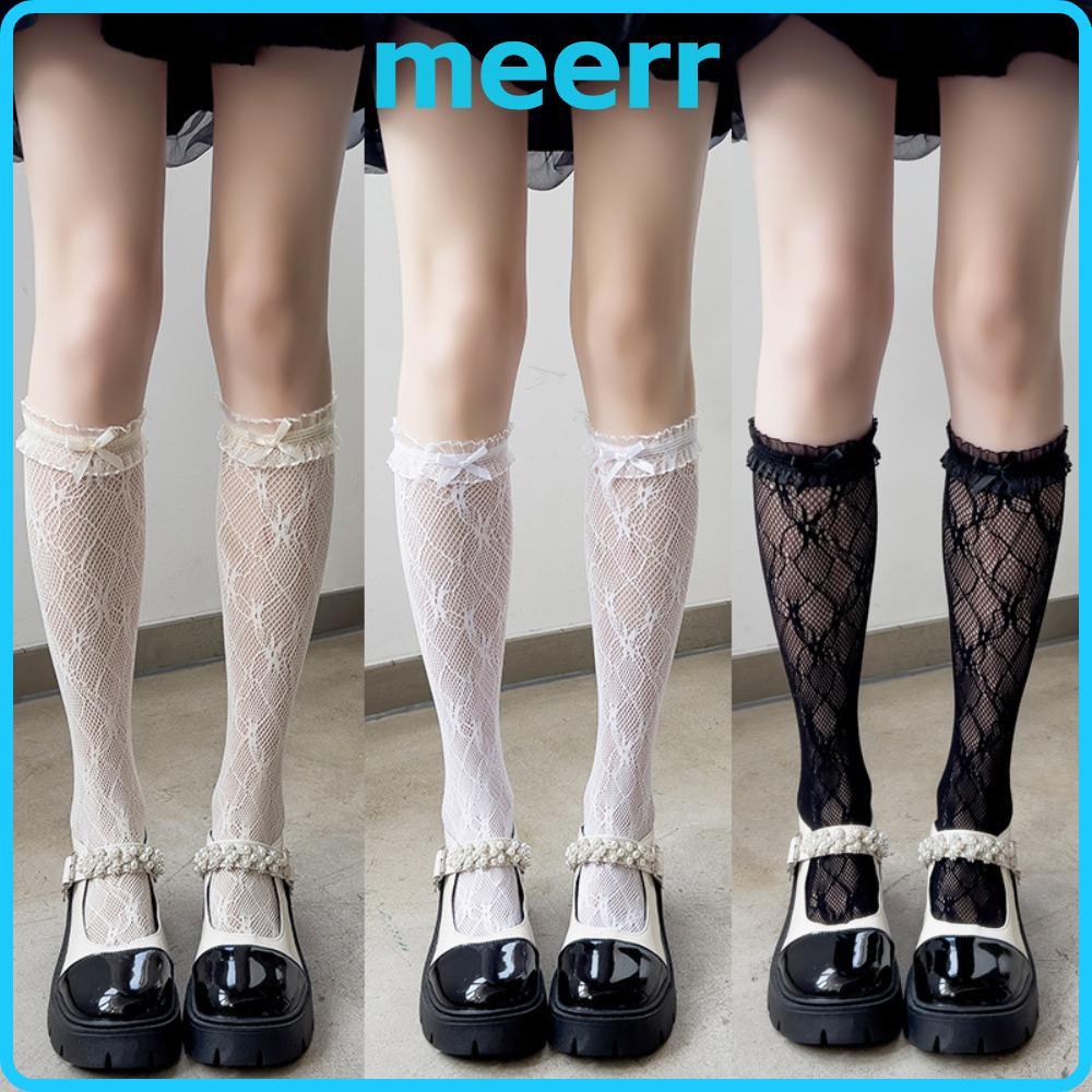 Tất ống giữa MEERR, Tất lolita đen trắng, Tất lolita nơ nơ mùa xuân hè