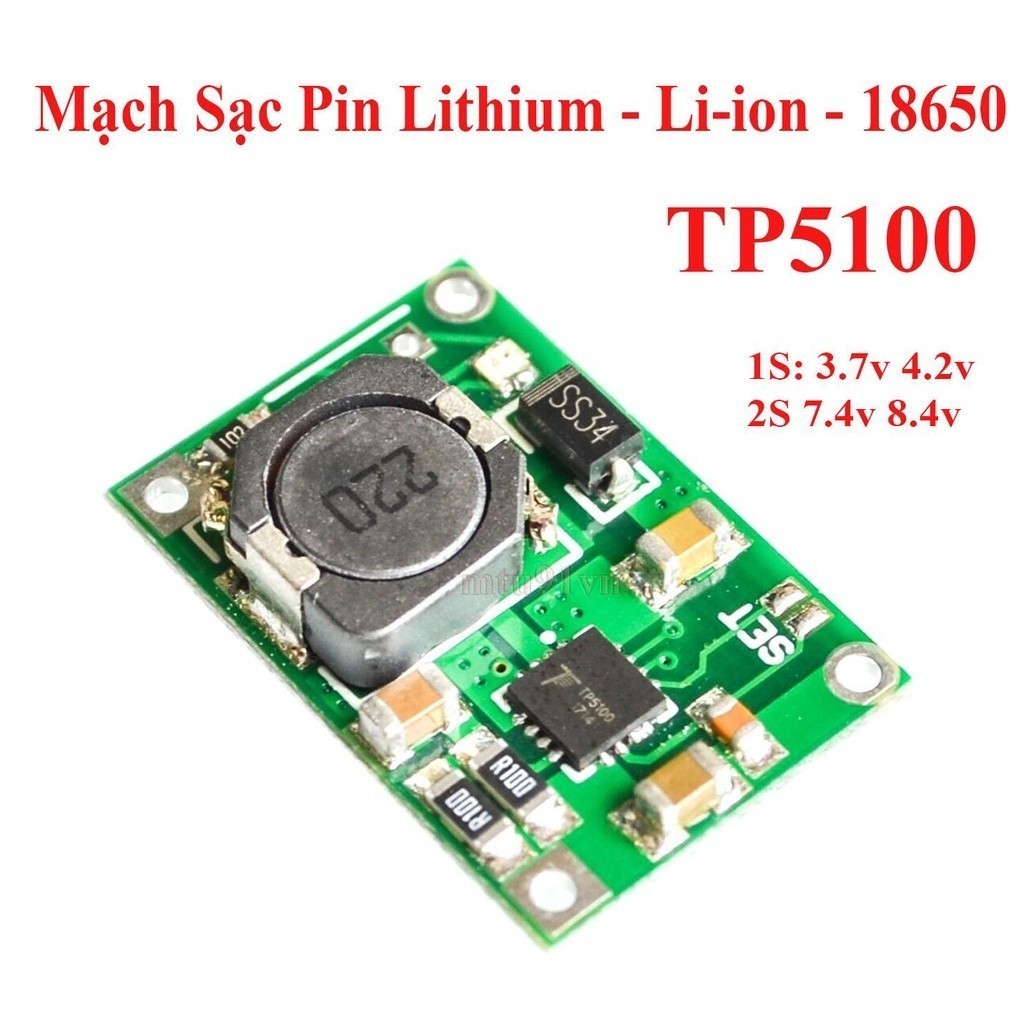 033 Mạch Sạc Pin Lithium - Li-ion - 18650 TP5100 2A (1 cell & 2 cell nối tiếp)