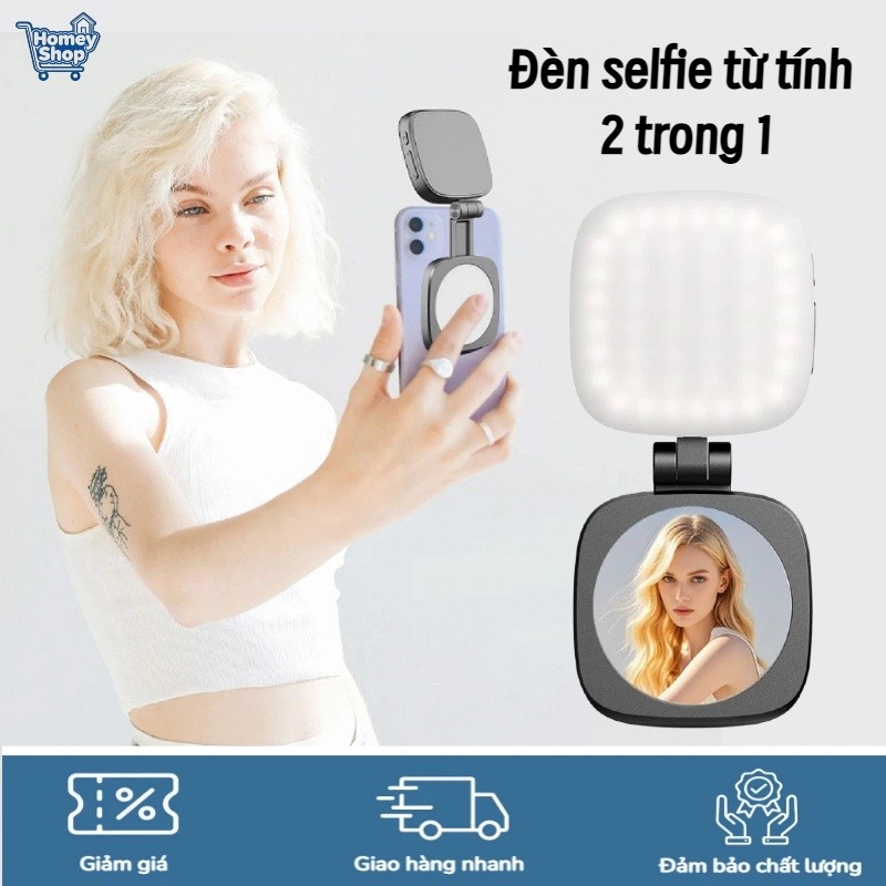 HomeyShop-Đèn selfie từ tính 2 trong 1,điều chỉnh độ sáng linh hoạt,Có gương,Có thể dùng để quay phi