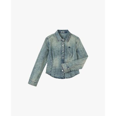 LEE - Áo sơ mi denim nữ cổ bẻ tay dài xếp li_LWT011802204431-A09751