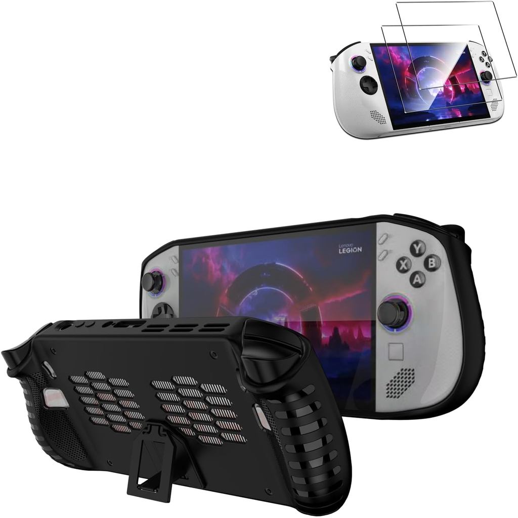 Ốp lưng Legion Go S có kính cường lực bảo vệ màn hình, da TPU chống sốc & chân đế cho Lenovo Legion 