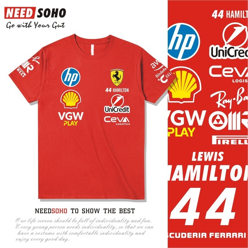 Áo thun tay ngắn nam nữ phong cách đua xe Formula 1, thiết kế thể thao năng động