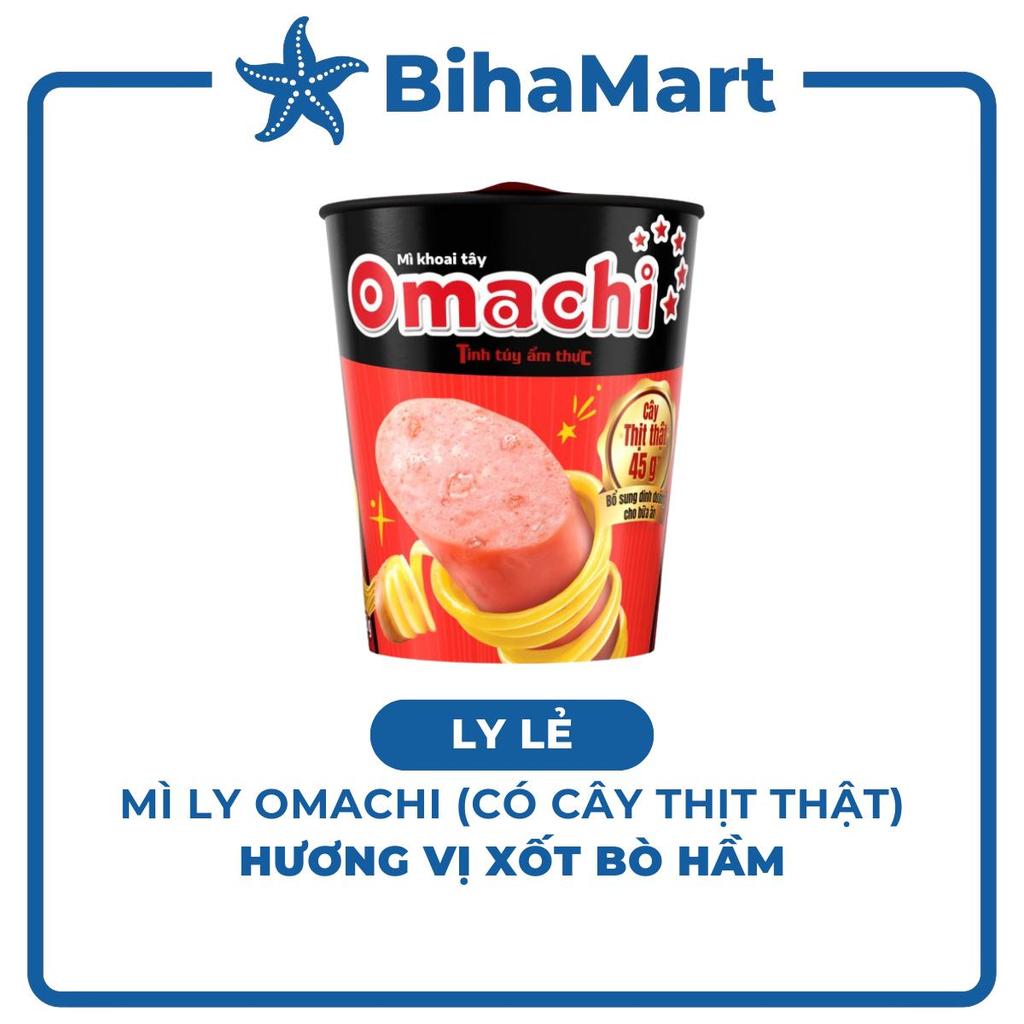 [LY LẺ] - MASAN - Mì ly Omachi (có cây thịt thật) hương vị Xốt bò hầm, Mì xốt bò hầm Omachi ly có câ
