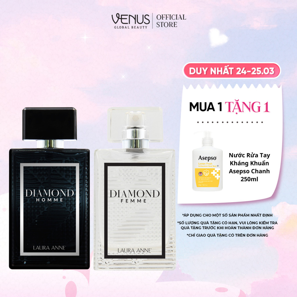 [MUA 1 TẶNG 1 QUÀ] Nước hoa Nam Nữ Laura Anne Diamond Homme - Femme 45ml