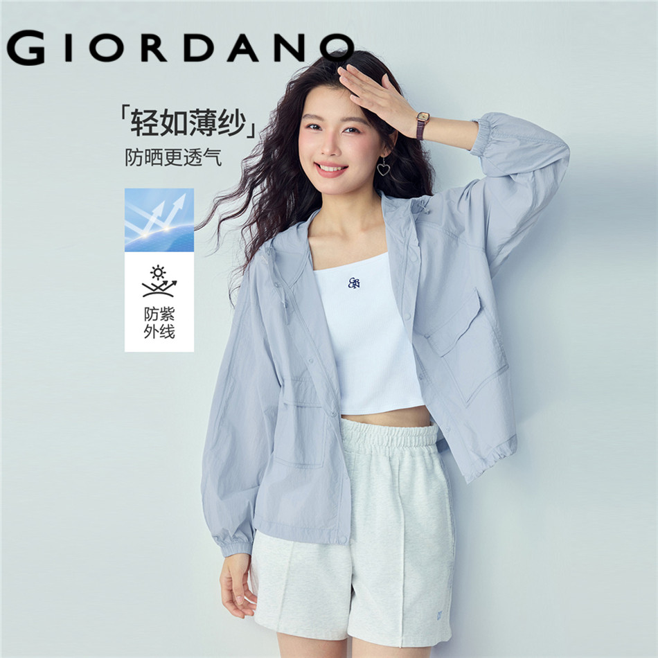GIORDANO WOMEN UV-protection cargo pockets hooded jacket 05376072