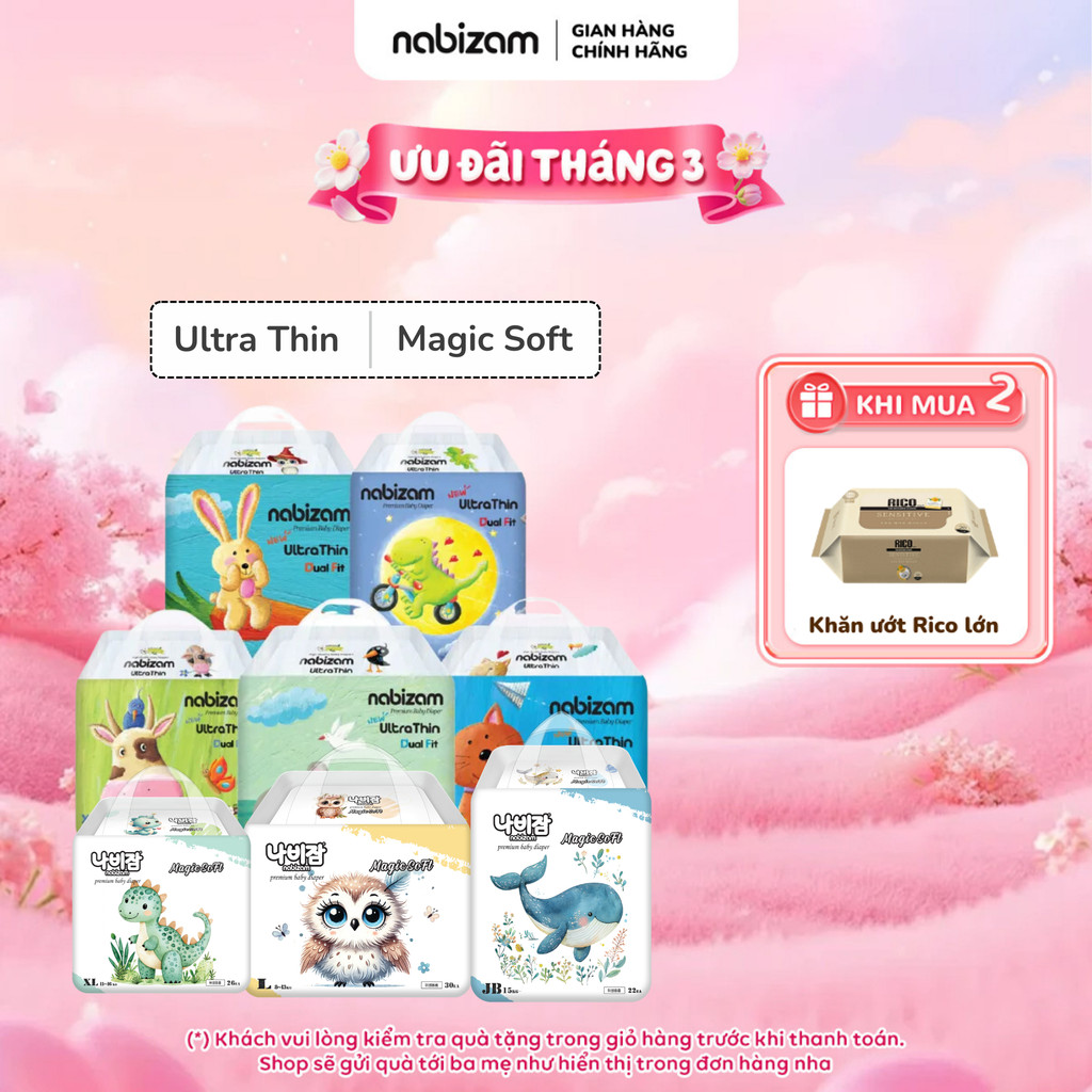 Tã/Bỉm NABIZAM Mềm Mỏng Vượt Trội, Chống Tràn Tối Đa, Đủ Loại Kích Cỡ Cho Bé Từ 3kg Đến 25kg