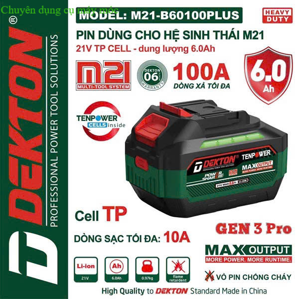 Pin DEKTON M21-B4085Plus và M21-B60100plus  xanh SHOP DỤNG CU