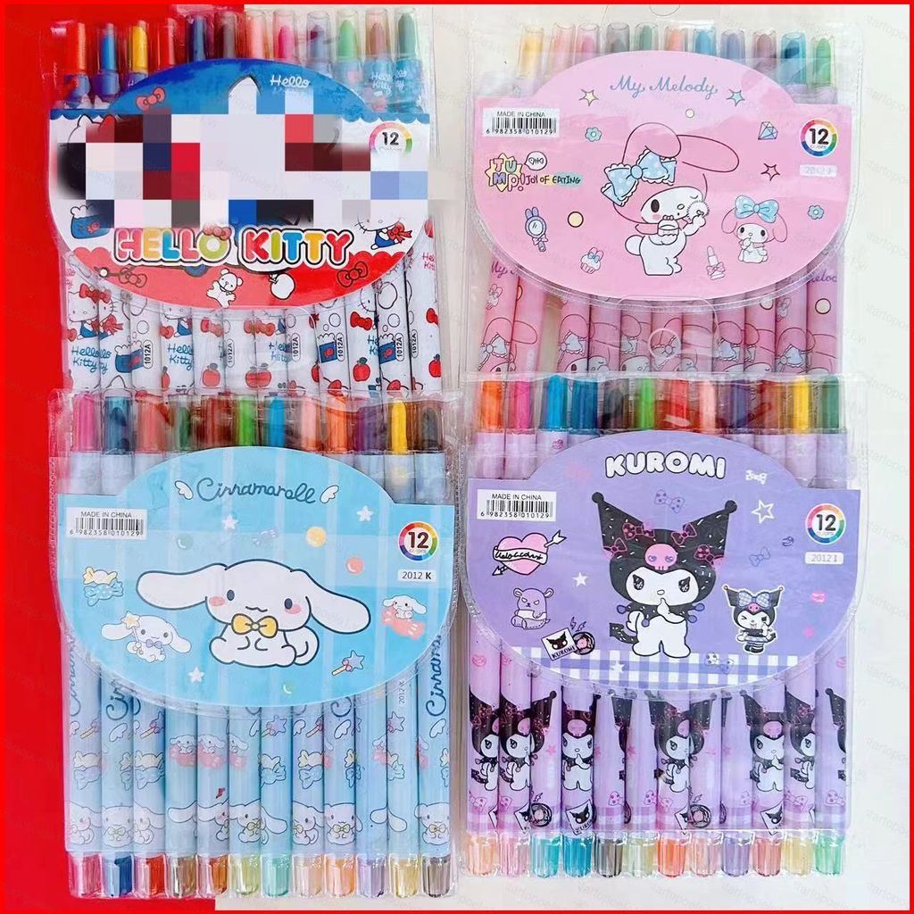 Sanrio Crayons 12 màu dễ thương Trẻ em Quà tặng cọ sơn dầu pastel Dài Crayons Văn phòng phẩm khởi độ