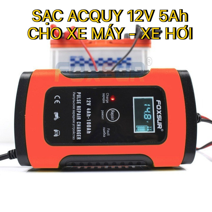 Máy sạc bình ắc quy 12V  5Ah có chức năng khử sunfat sạc nhanh an toàn cho xe máy và ô tô