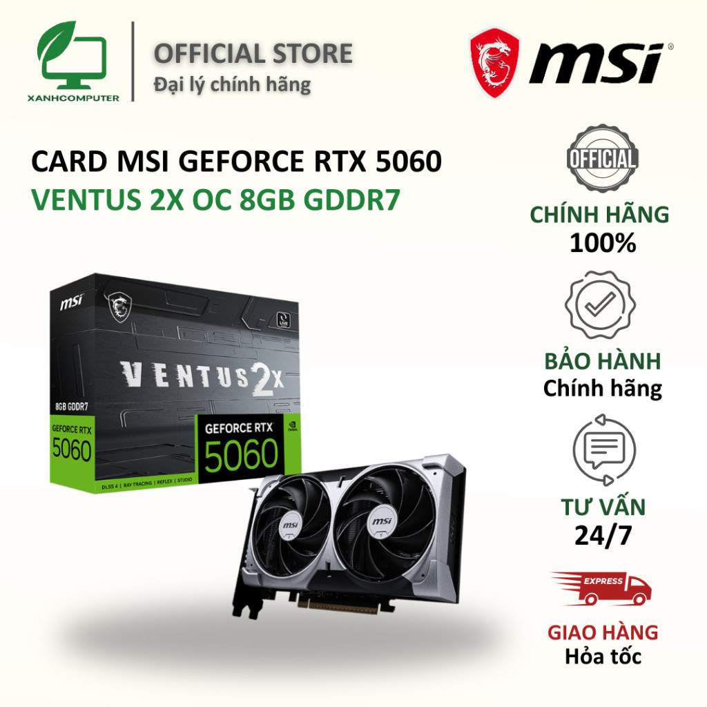 Card màn hình MSI GeForce RTX 5060 VENTUS 2X OC 8GB GDDR7