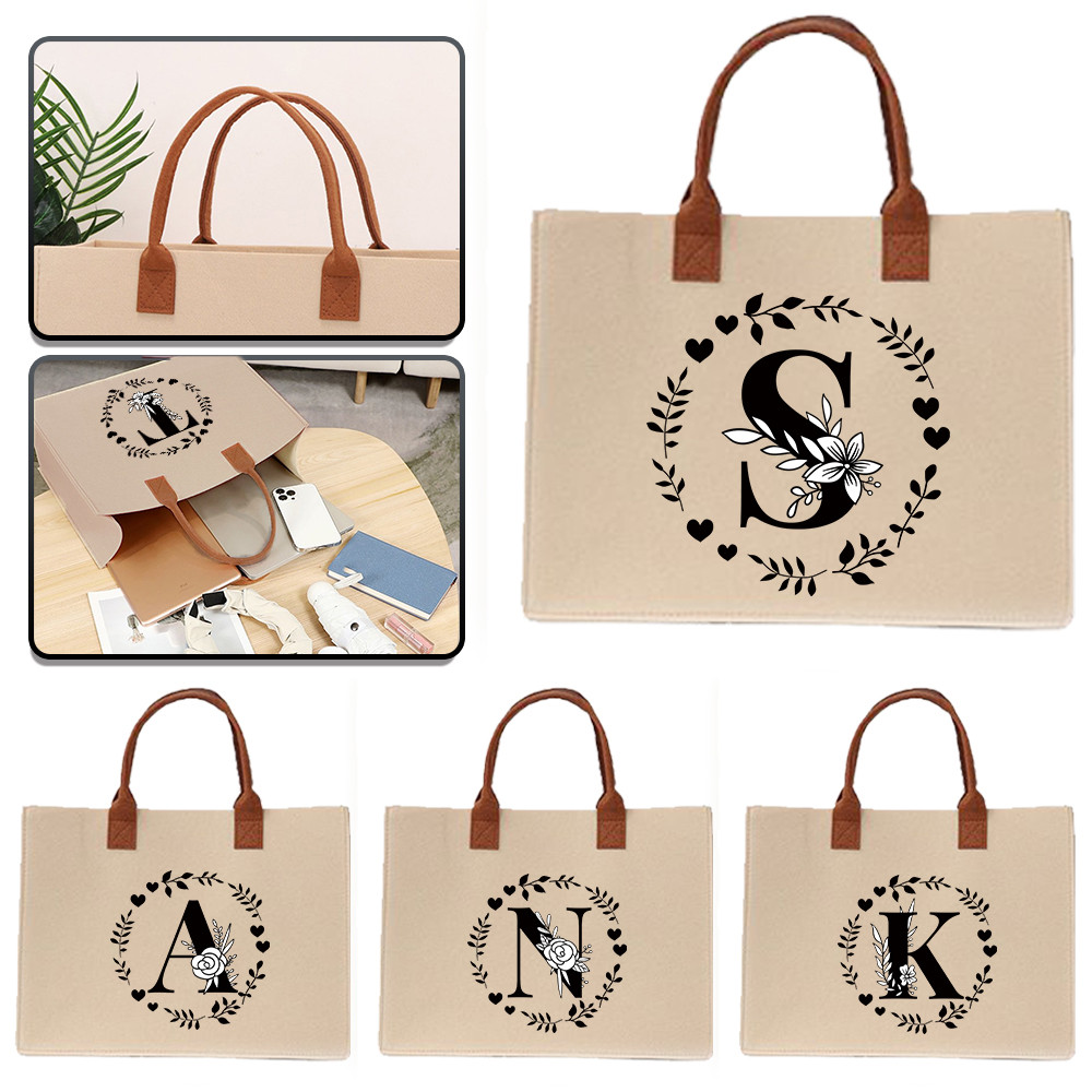 Exquisite print In stock Thickened 【Lowest price】 Commuter shopping bag Felt tote bag Large capacity