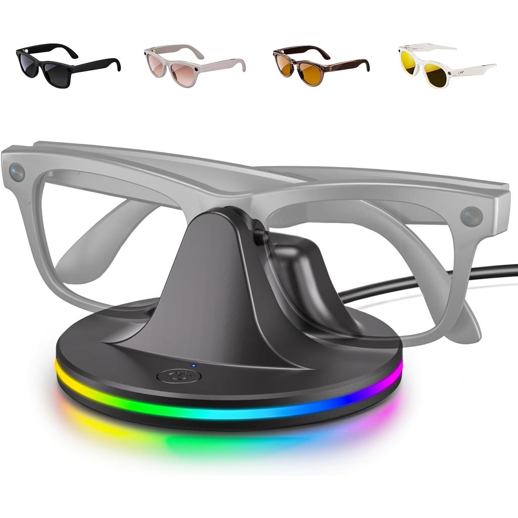 Đế sạc cho kính Meta: Wayfarer, Skyler, Headliner & Oakley HSTN Bộ sạc kính thông minh có đèn LED tr
