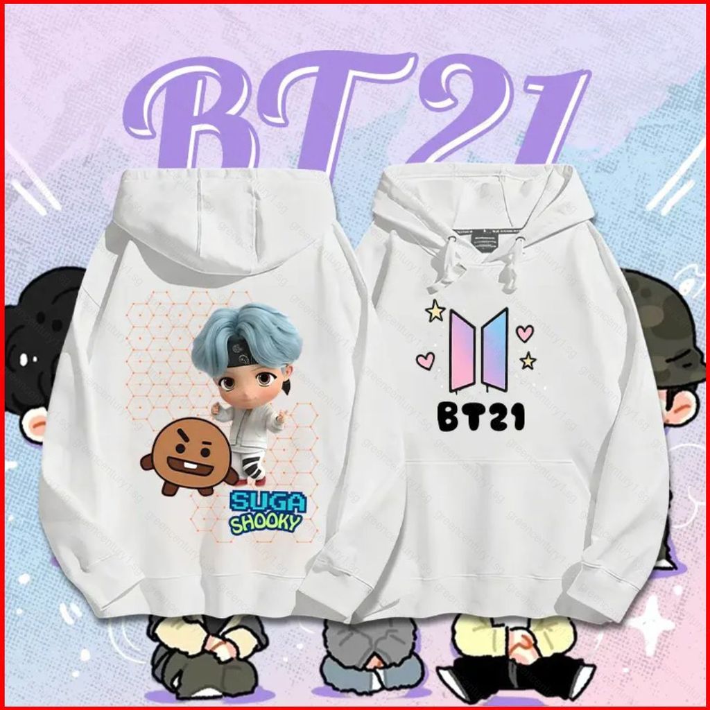 GC1 BTS BT21 J-Hope RJ MANG Jimin Áo Hoodie KPOP Áo Unisex Dài Tay Top GC1