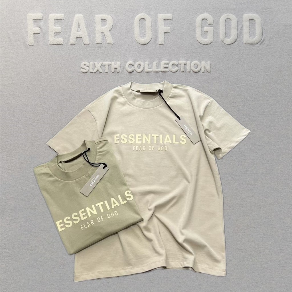 PEPQ FOG Double Line ESSENTIALS High Street Silicone Letter Men's and Women's Short Sleeves T Shirt