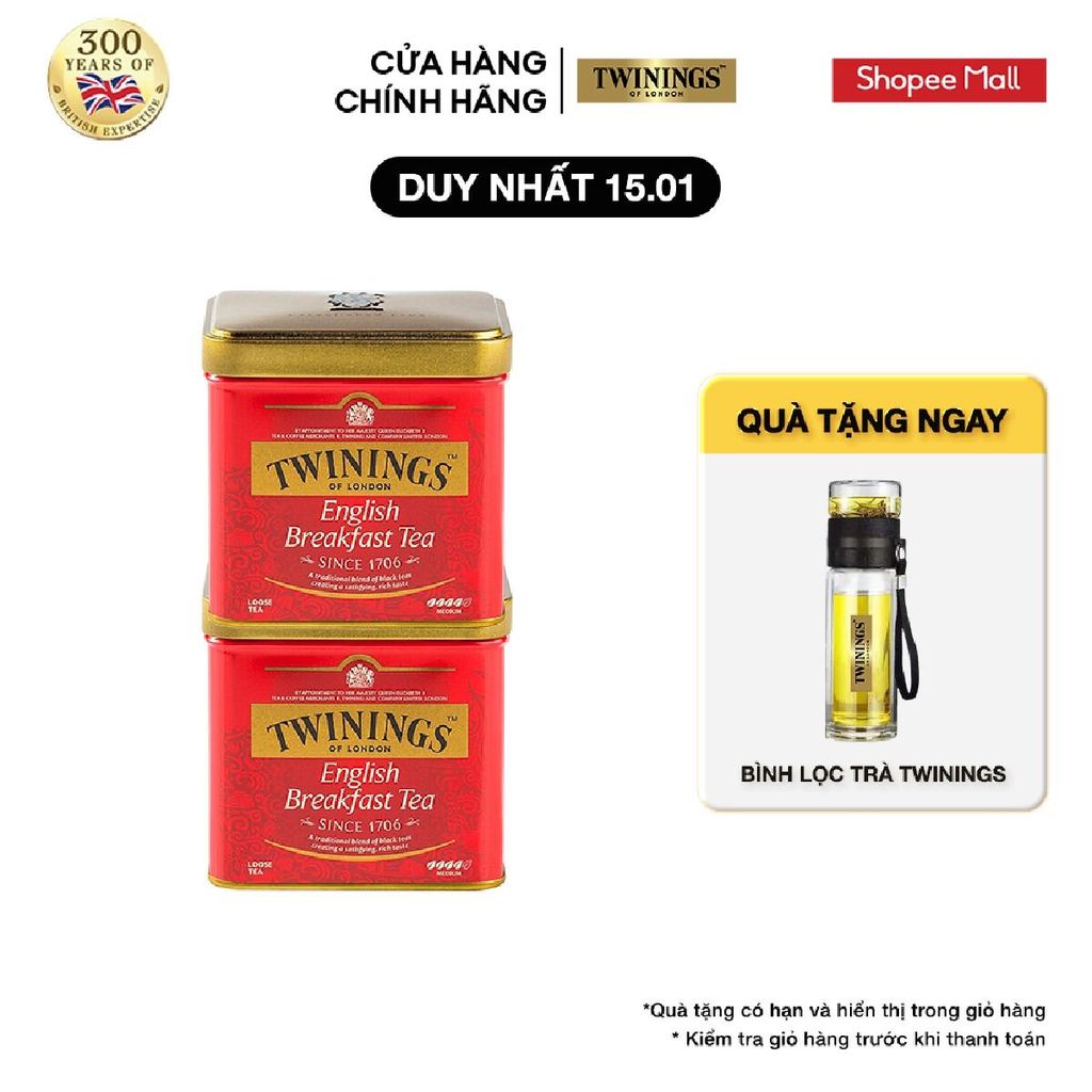 Combo 2 Trà Lá Twinings English Breakfast - Hộp Thiếc 100G