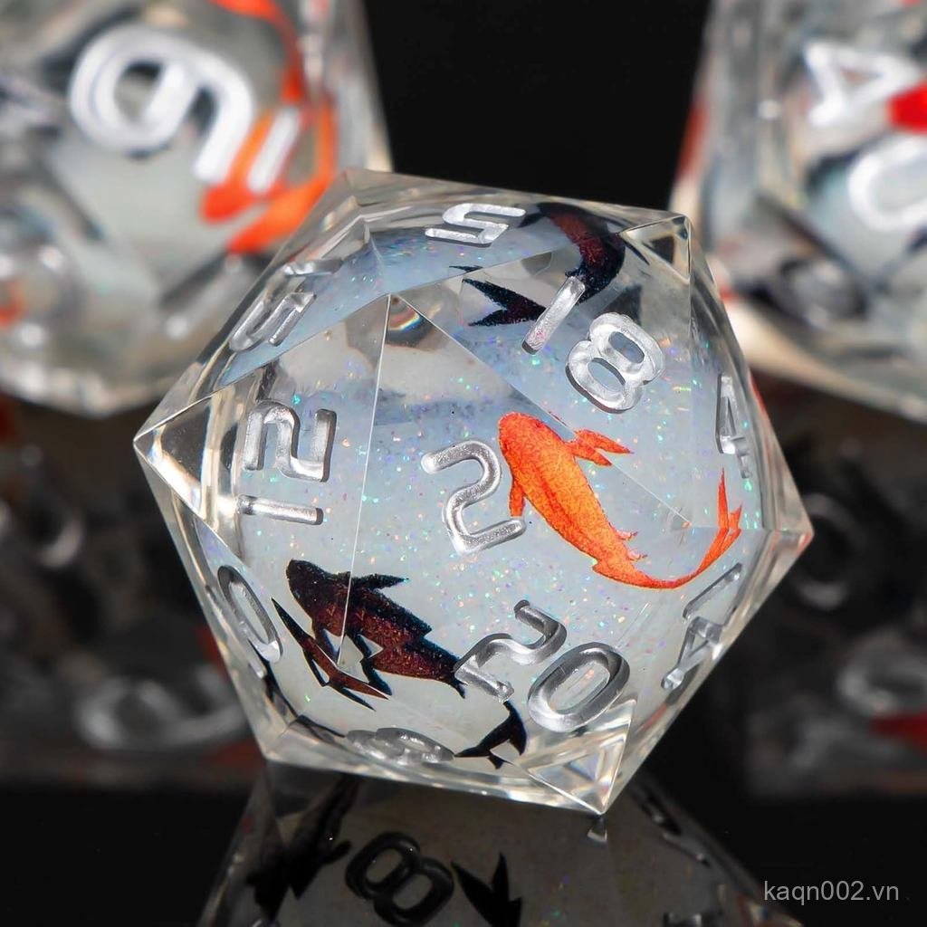 KERWELLSI Sharp Edge Resin Dice Set, 7 Cái Polyhedral Core Koi Fish DND Xúc xắc có hộp quà tặng, Nhã