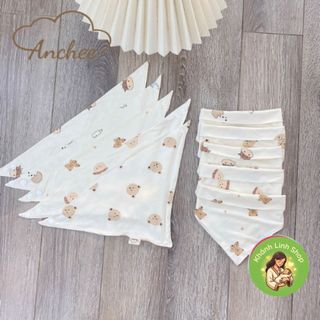 Set 5 yếm tam giác Anchee, yếm Petit thun lạnh có cúc bấm mềm mại đáng yêu cho bé từ độ tuổi 0 đến 1 tuổi