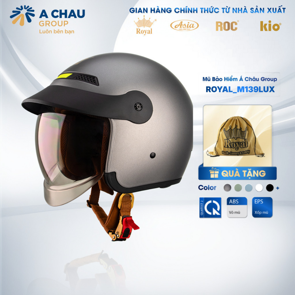 Mũ Bảo Hiểm 3/4 Royal M139 Luxury Kính Âm, Nón Bảo Hiểm Kính Trà Hạn Chế Tia UV, Bảo Hành 12 Tháng