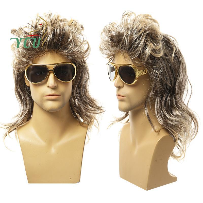 Tóc giả Mullet nam style 70s-80s, xoăn dài lạ mắt, phù hợp dự tiệc và cosplay