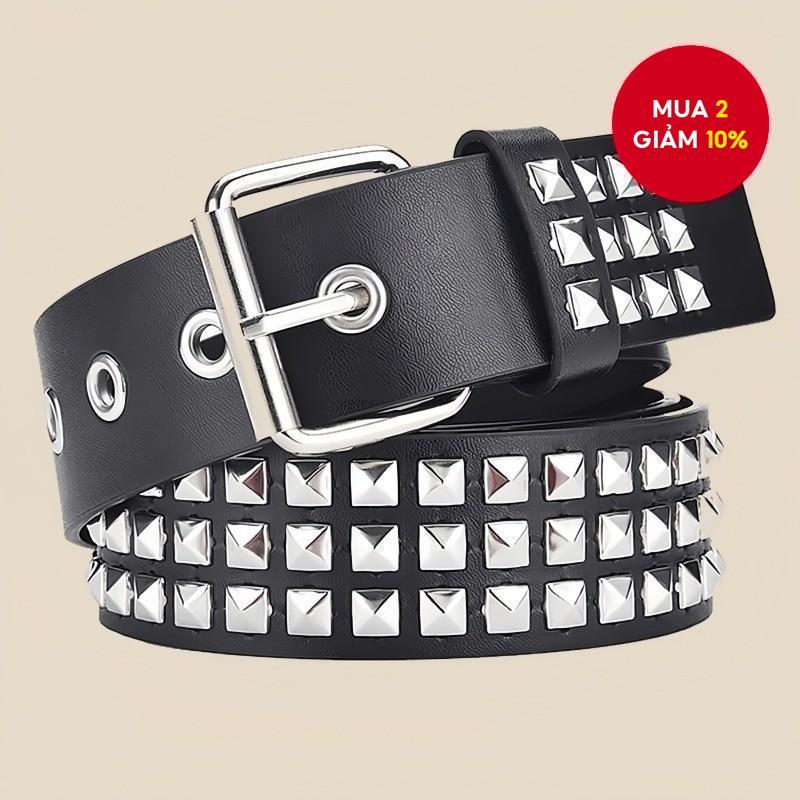 Thắt lưng Y2K Punk sành điệu – Dây chuyền Gothic có thể điều chỉnh với đinh tán kim loại cho trang phục Rock & Casual
