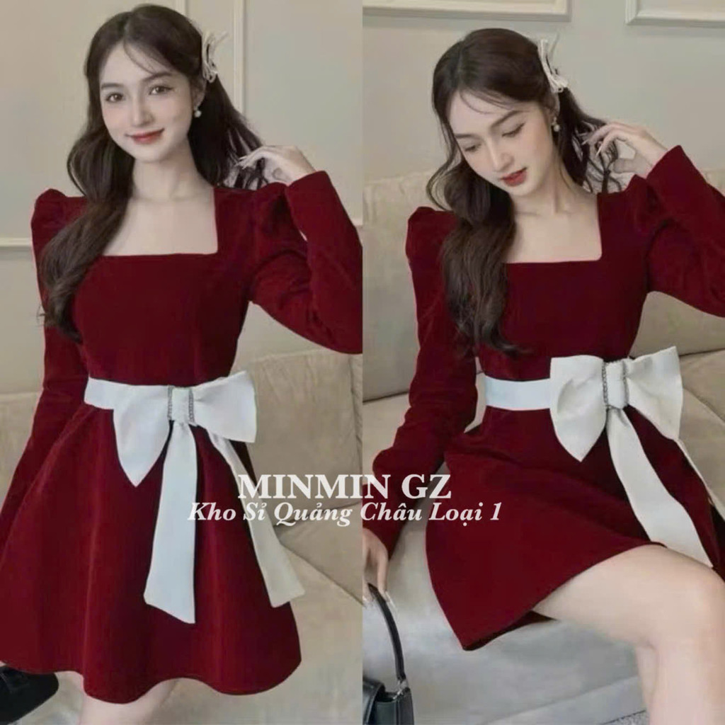 Đầm Công Chúa nhung tuyết màu đỏ cao cấp TẾT 2026. Váy xòe kèm quần chống lộ màu đỏ xinh xắn mùa tết