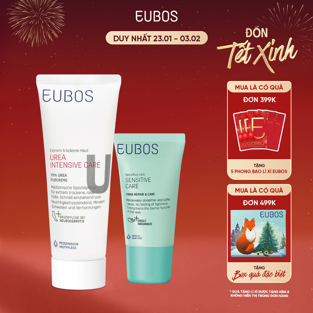 Combo Kem Dưỡng Da Tay EUBOS 25ml Và Kem Nứt Gót Dưỡng Da Chân UREA 10% 100ml Dưỡng Ẩm Chuyên Sâu