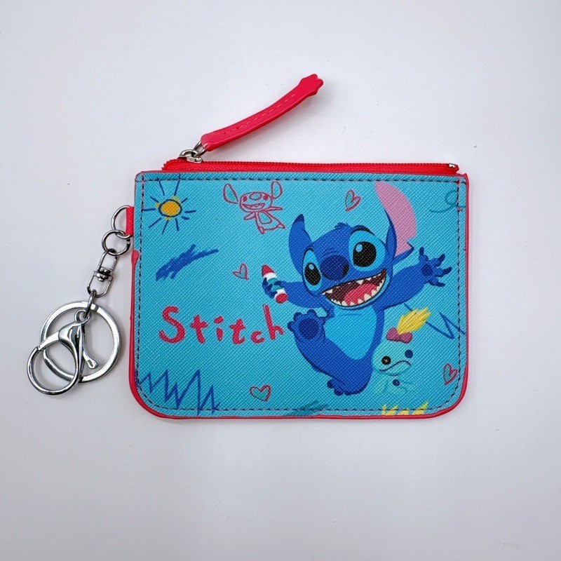 Disney Lilo & Stitch Ezlink Thẻ Pass Chủ Ví Đựng Tiền Xu Móc Khóa Da PU Túi Chống Thấm Nước Mặt Dây 