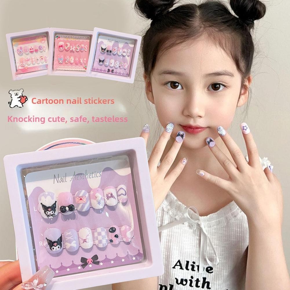 [Miếng dán móng tay + Bộ dụng cụ] Nhãn dán móng tay tinh tế hoạt hình dễ thương cho bé gái Ba B4y6