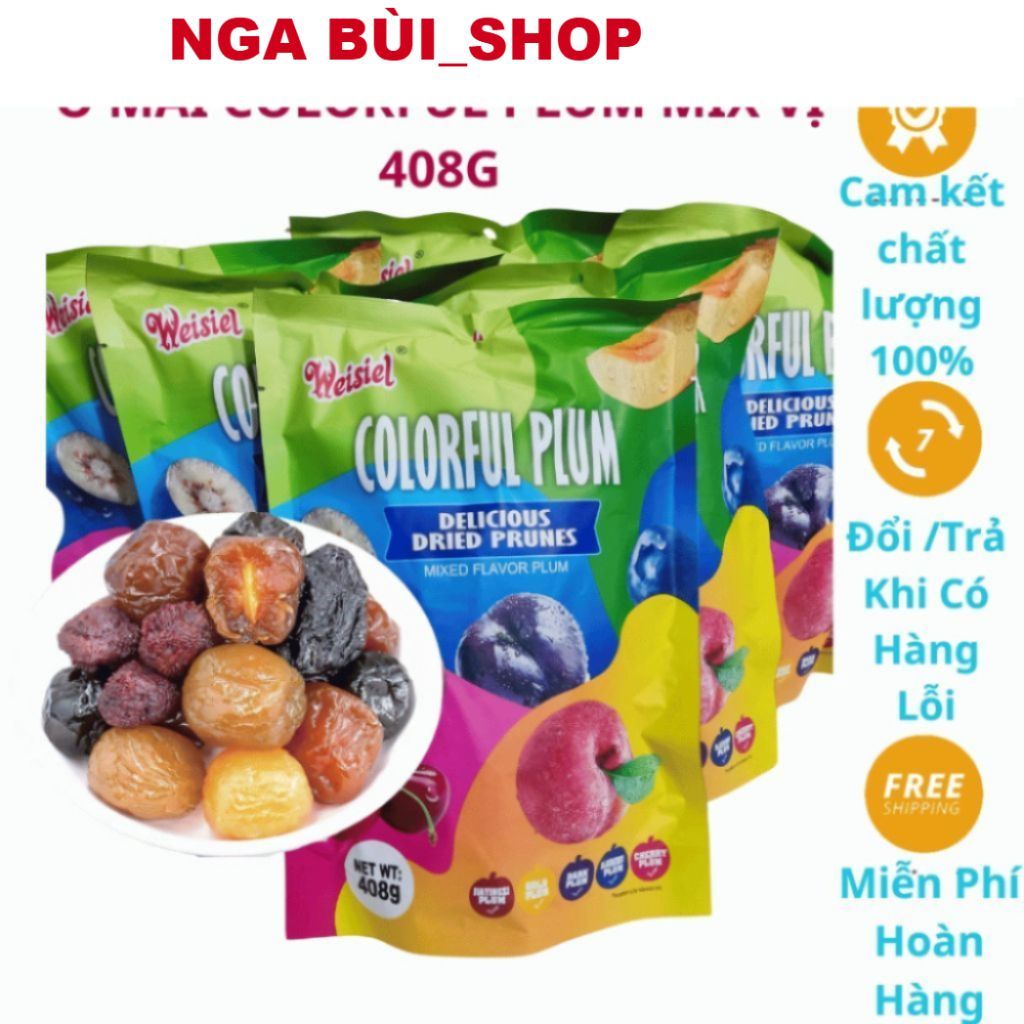 Ô Mai Mix vị Colorful Plum Gói 408gr,Ô Mai Xí Muội 5 vị COLORFUL PLUM, Ô mai hoa quả mix vị 500G, ch