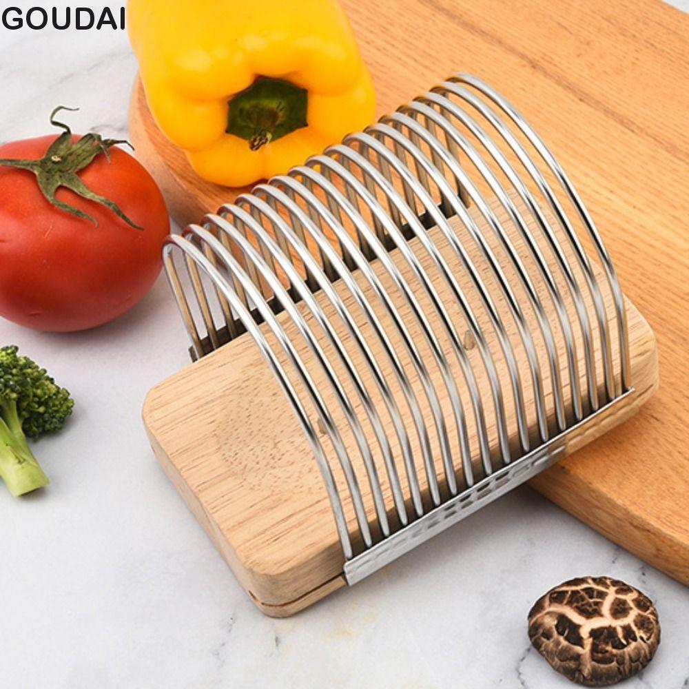 GOUDAI Máy thái bánh mì GOUDAI, Giá cắt lát khoai tây bằng thép không gỉ bằng tay, Tiện ích nhà bếp Đế chống trượt bằng gỗ với móng tay cố định Khuôn cắt bánh mì nướng có thể tháo rời Nhà hàng