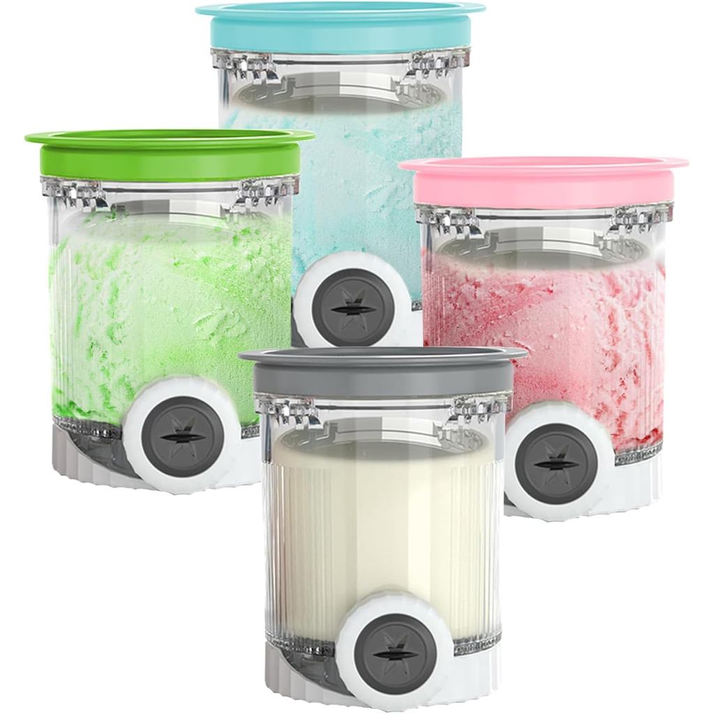 4 Gói Bình Đá Tương Thích Cho Ninja NC700 NC701 - Hộp Đựng Và Nắp Pints Ninja i Swirl (Xám / Hồng / 