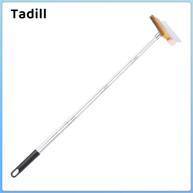 Bàn chải lò nướng Pizza có tay cầm dài với dụng cụ cạo kim loại và lông đồng để làm sạch thương mại nhiều bề mặt